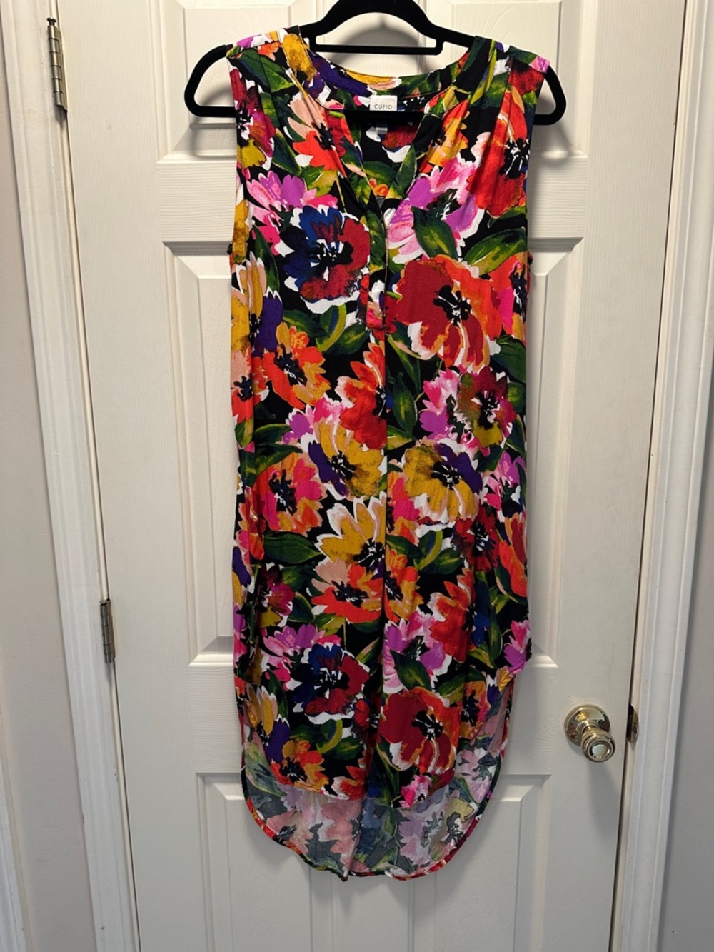 EUC Cupio Black Multicolor Floral High-Low Print Dress